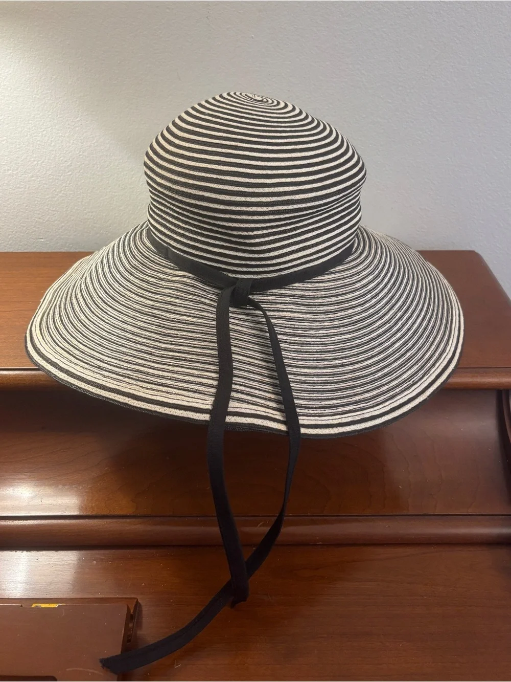 Eric Javits Black White Striped Wide Brim Squishee Sun Hat One Size Packable - Picture 5 of 16